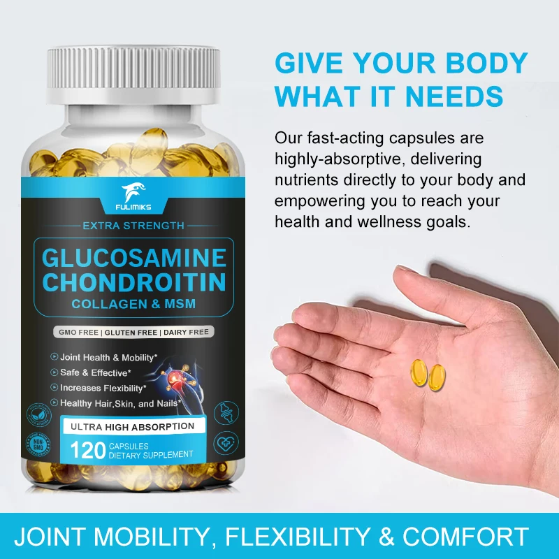 Glucosamine Chondroitin Capsules with MSM Vitamin D3 Non GMO,Gluten free Healthy Food Supplements