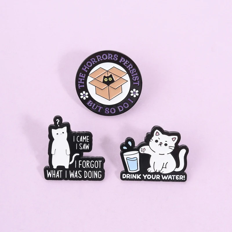 Funny Meme Cat Enamel Pin Cute White Cat Slogan Reminder And Humor Quote Design Brooch Lapel Badge Jewelry Gift For Cat Lovers
