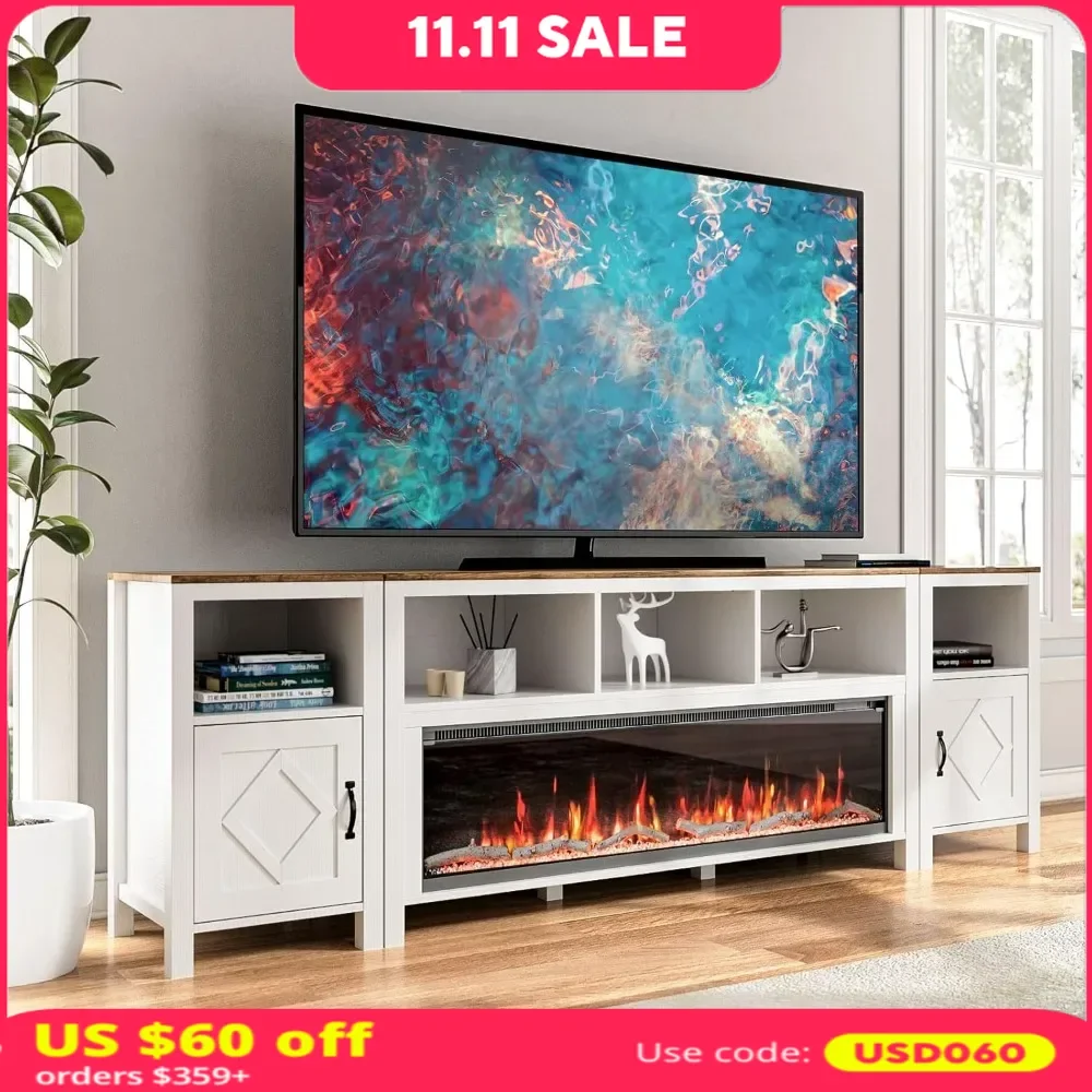 

Fireplace TV Stand,60" Electric ,for TV Up To 110",Entertainment Center Console,with Storage Cabinets,Electric Fireplace