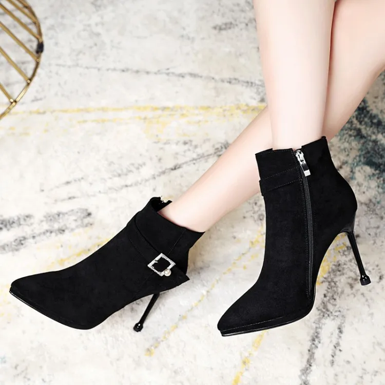 Plus Size   boots women shoes ankle boots for women ladies boots shoes woman winter Auger pearl belt buckle side zipper