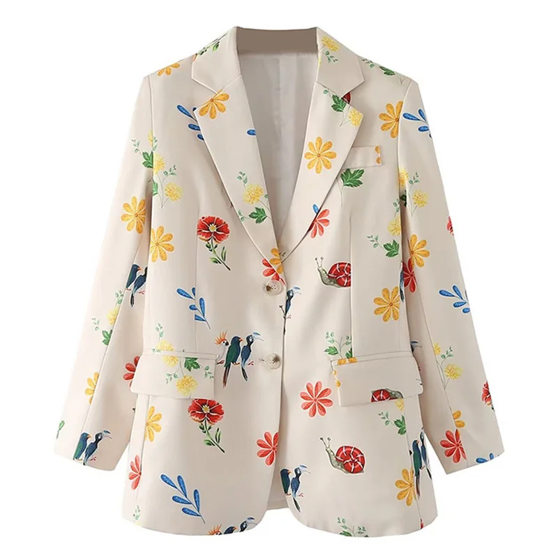 2024 donne primavera autunno stampa floreale Blazer cappotto coreano colletto dentellato manica lunga giacca giacca moda Casual Blazer Femme