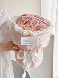 1.5 Meters Pink Cherry Blossom Flower Bouquet packaging Fabric Embroidery Flower Arrangement Wrapping Cloth