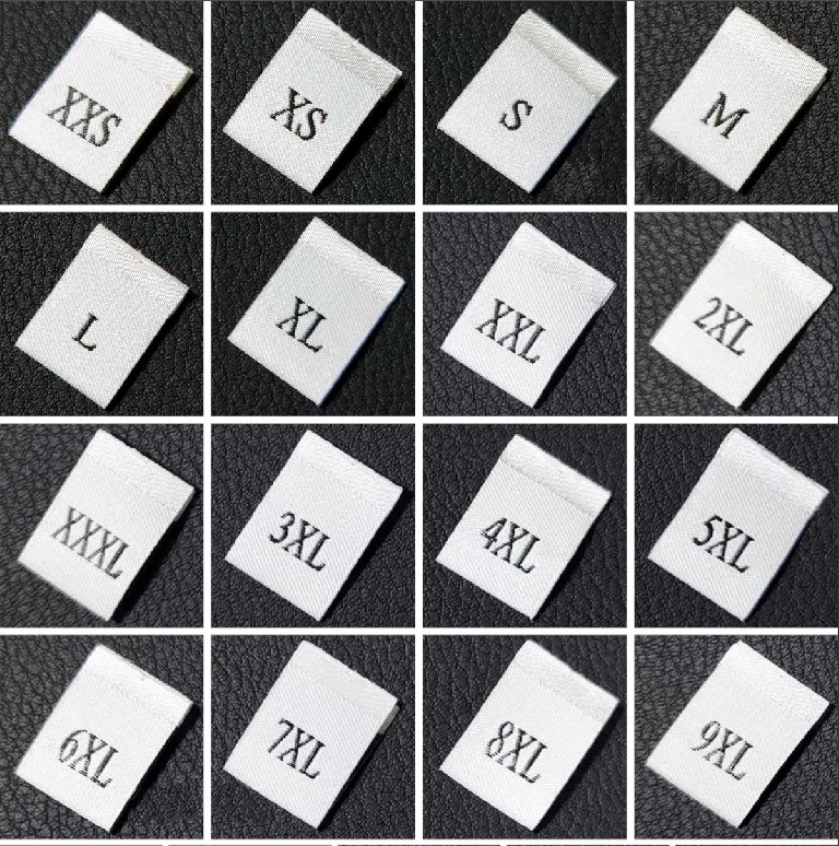200Pcs Size Labels for Clothes, Black and White Garment, Woven Folds, Size Tags, Clothes Size Tags, 35*12mm, XXS-5XL,LB-030,