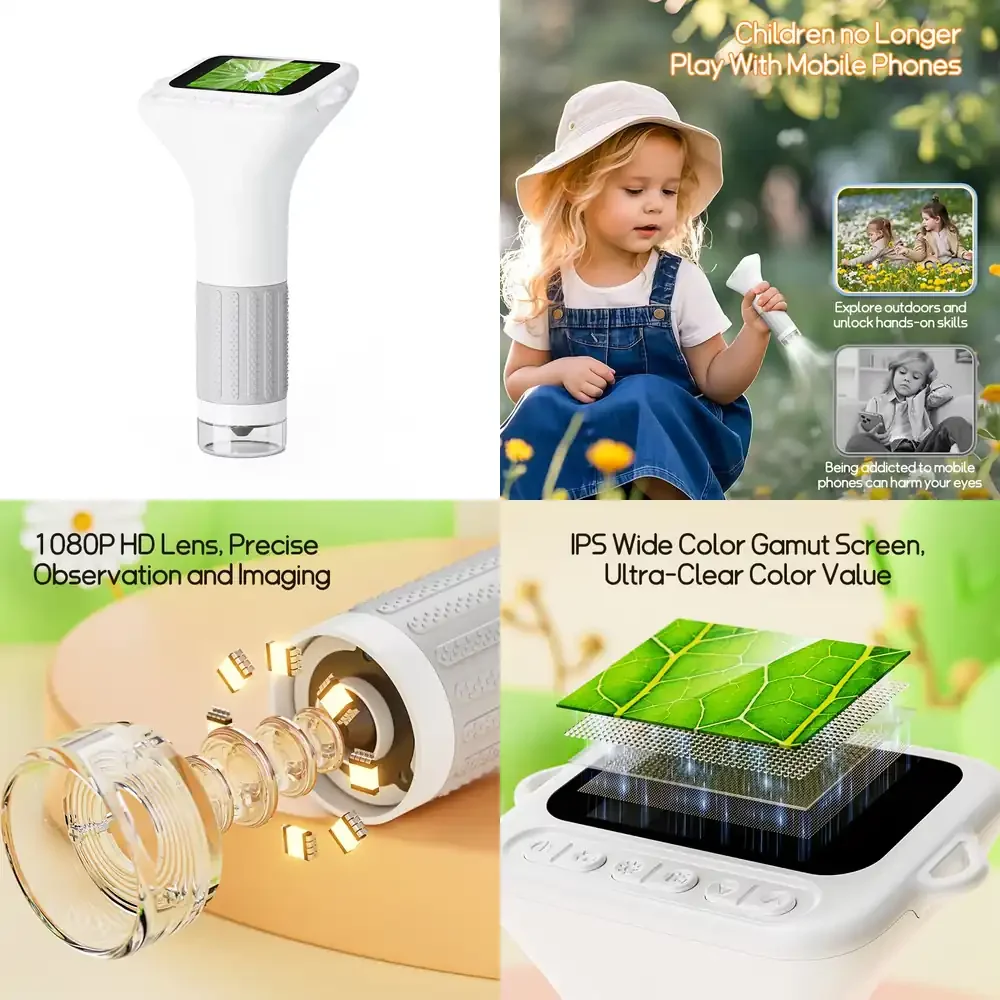 375X 1000X Kids Beginner Microscope STEM Kit Mini Portable Microscope for Children and Family Use