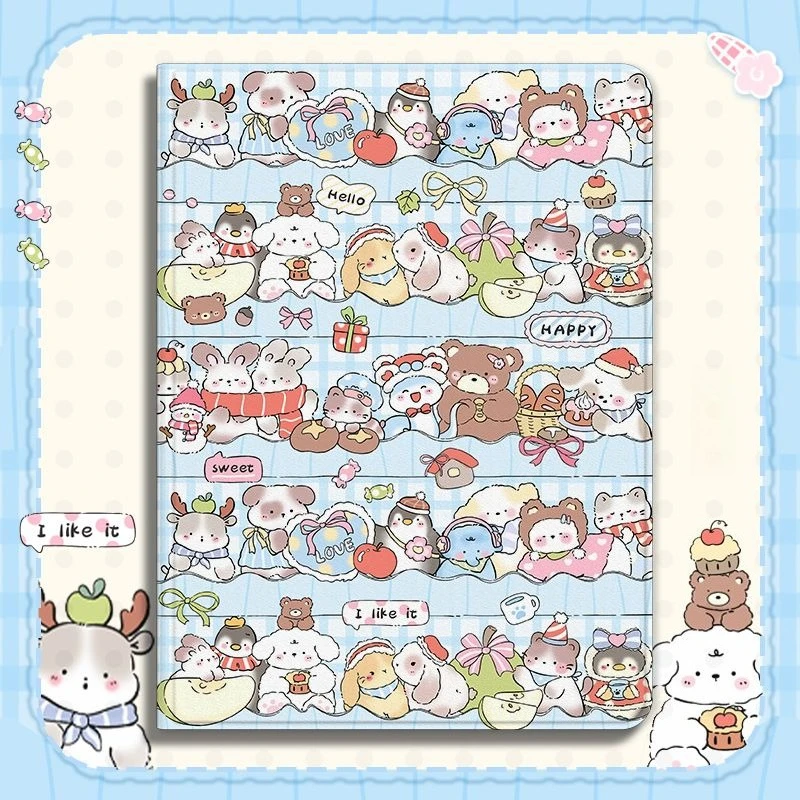 Kawaii Animals Party Tablet Case for Xiaomi 7 7Pro 11.2in MiPad 6 6S Pro 12.4 RedmiPad SE 11 Pro 12.1in Book-Style Pen Slot Case