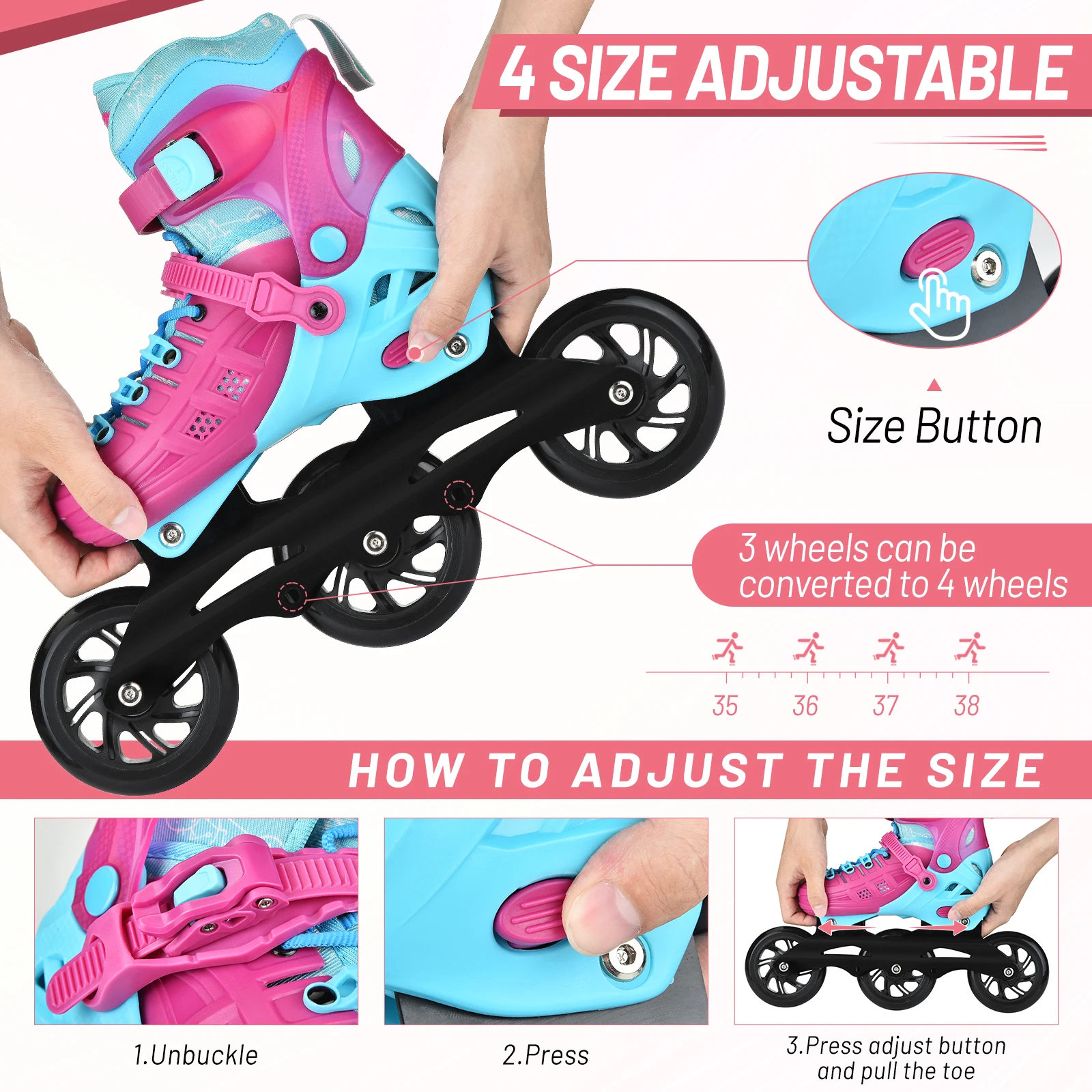 Atacado ao ar livre crianças moda estilo grande rosa vermelha quatro rodas sapatos de patinação em linha