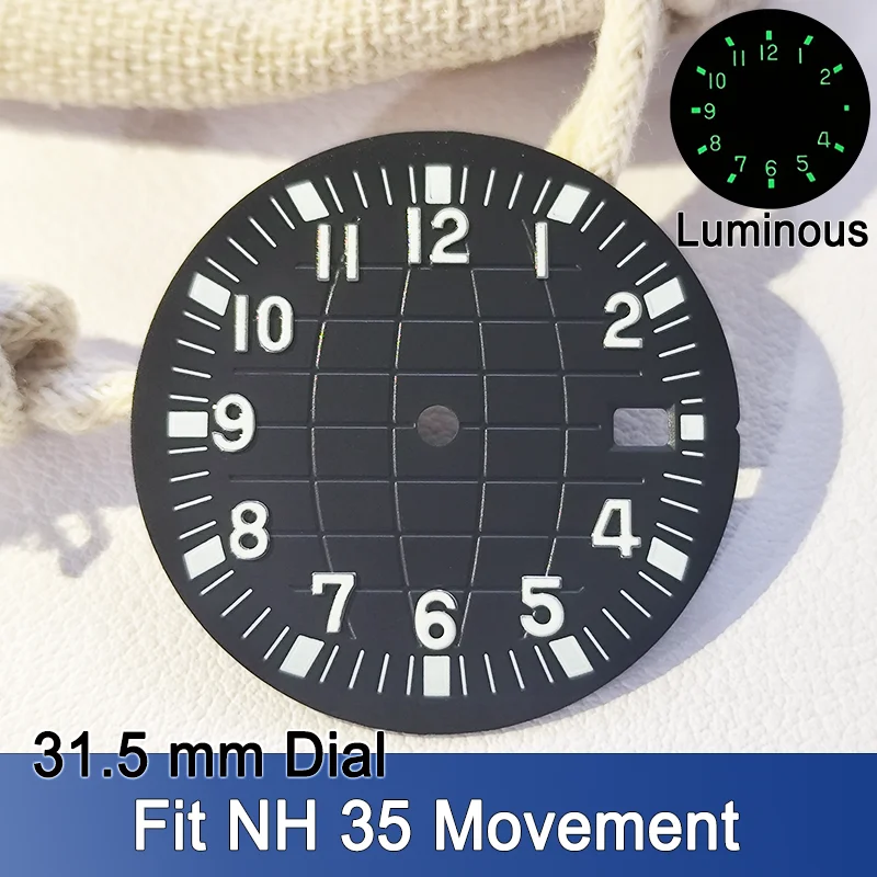 Циферблат 31,5 мм подходит для NH35 Grenad Style, циферблаты для часов, стрелки C3, зеленые светящиеся часы, наручные часы, аксессуары, запасные части