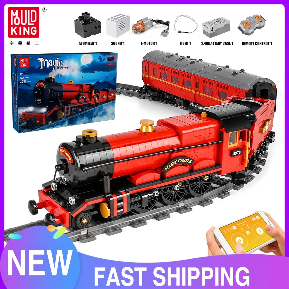 MOULD KING 12010 Technical Car Toys The APP&RC Motorized Magic Movie Express Train Model Assembly Building Blocks Kids Gifts