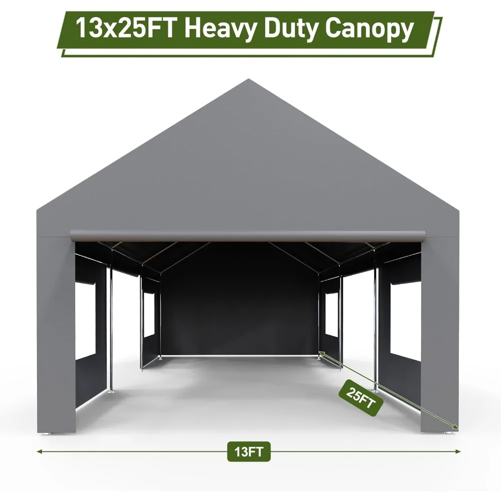 Carport-Garaje portátil de gran tamaño, refugio grande al aire libre, 13 \'x 25\' Dosel resistente y marco reforzado, 4 puertas