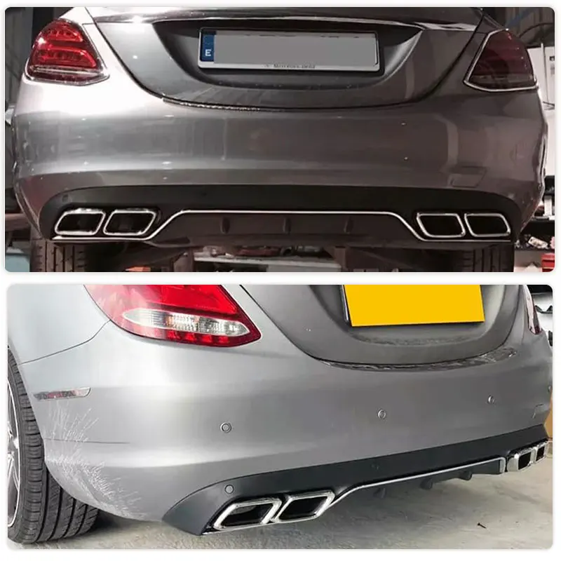 PP Black Rear Bumper Diffuser Spoiler for Mercedes Benz C Class W205 Base Sedan 2015-2017 Non for Sport AMG Car Rear Lip Tips