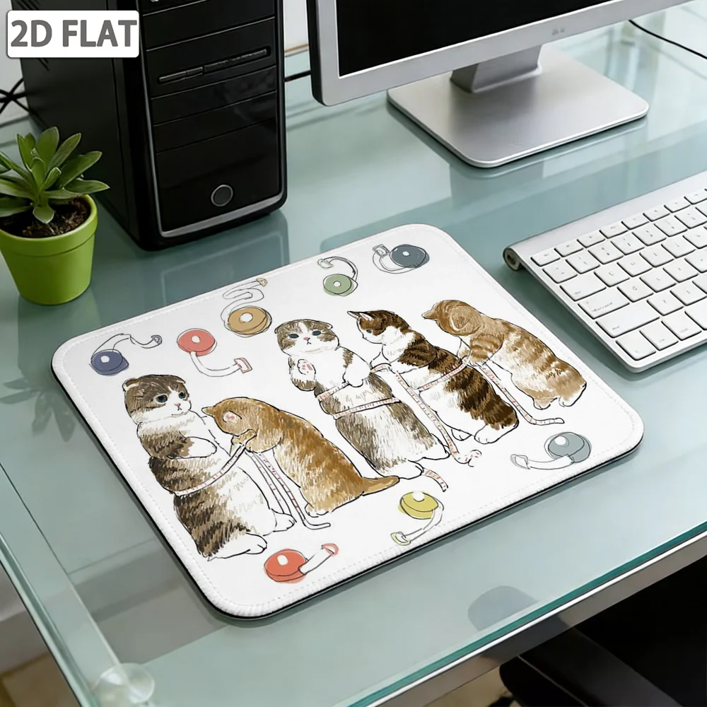 Funny Cartoon Cats Measuring Tape Mouse Pad, Aesthetic 2D Flat Desk Pad for Home Office