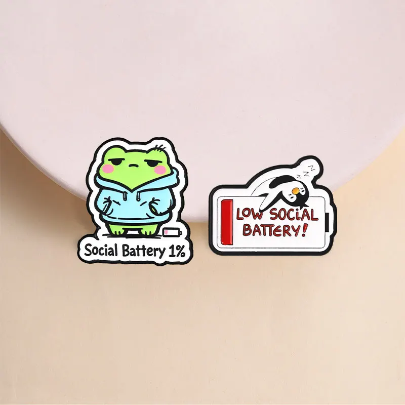 Low Social Battery Penguin Enamel Pin, Cute Tired Bird Brooch With Red Battery For Introverts And Humor Gift Style