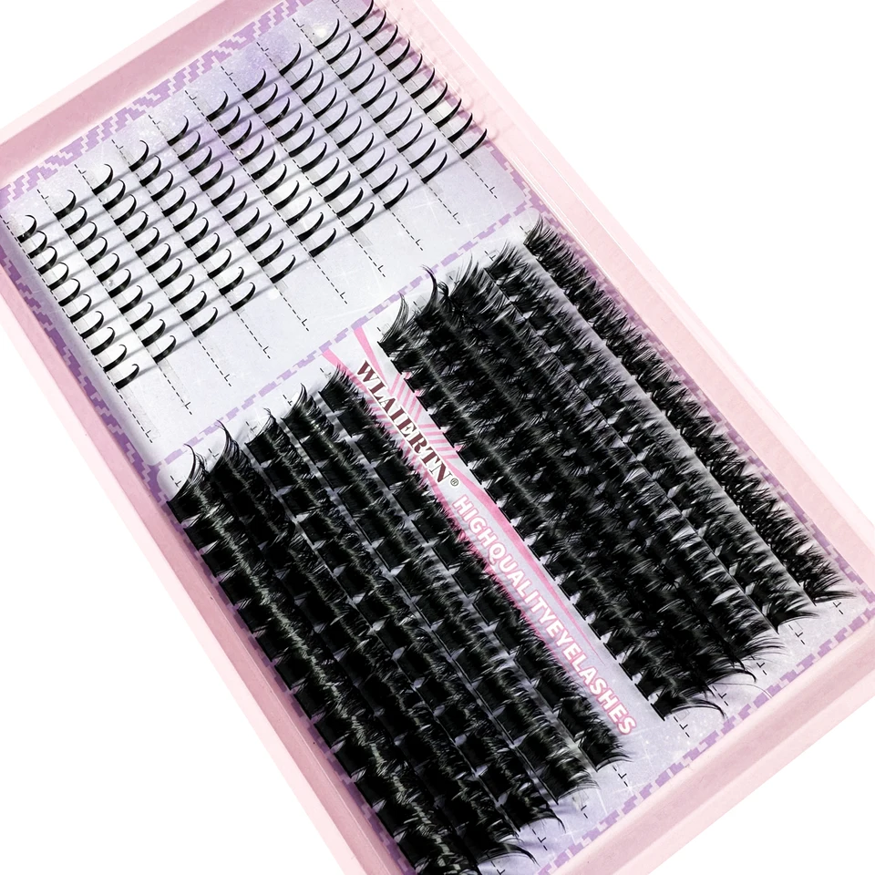 Kit de extensión de pestañas con púas, individuales 3D, racimos rizo D, 10-16mm, DIY 2