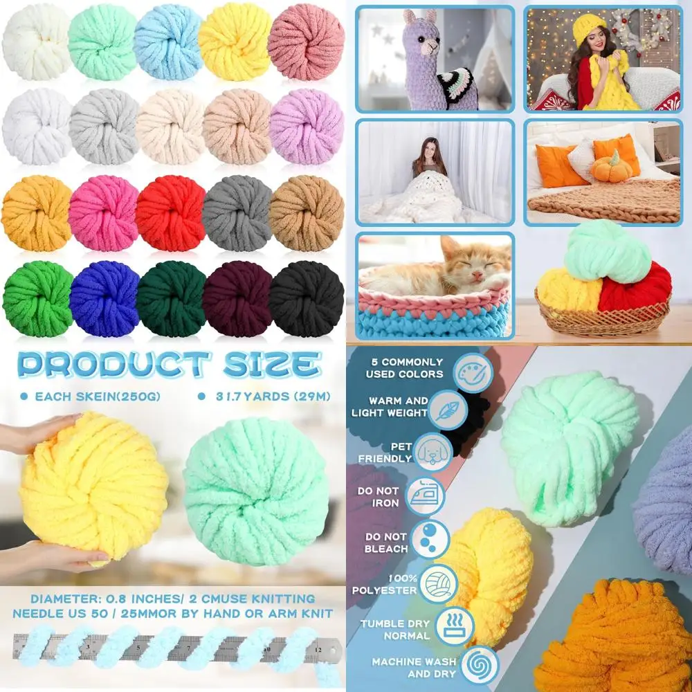 

Chunky Yarn for Arm Knitting, 0.8 Inch Thick, Soft Fluffy, Ideal for DIY Handmade Blankets, Cushions, Bed, and Sofa Decor