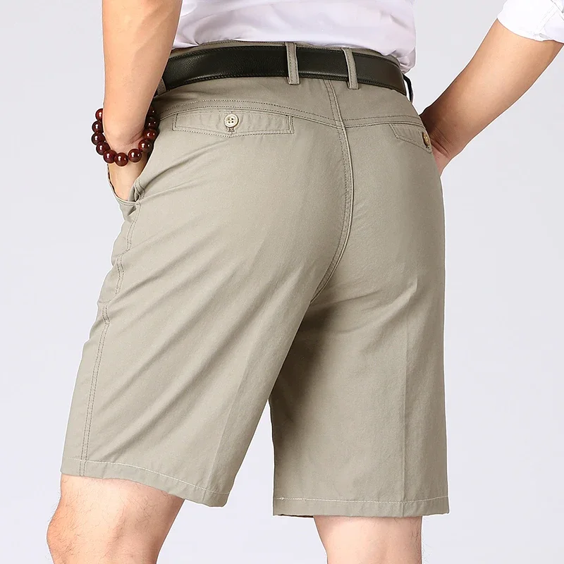 Mens Daily Casual Washed Cotton Roll Cuff Knee Shorts Loops Single Waist Button Wrinkle Free Breathable Short Trousers For Men view 6