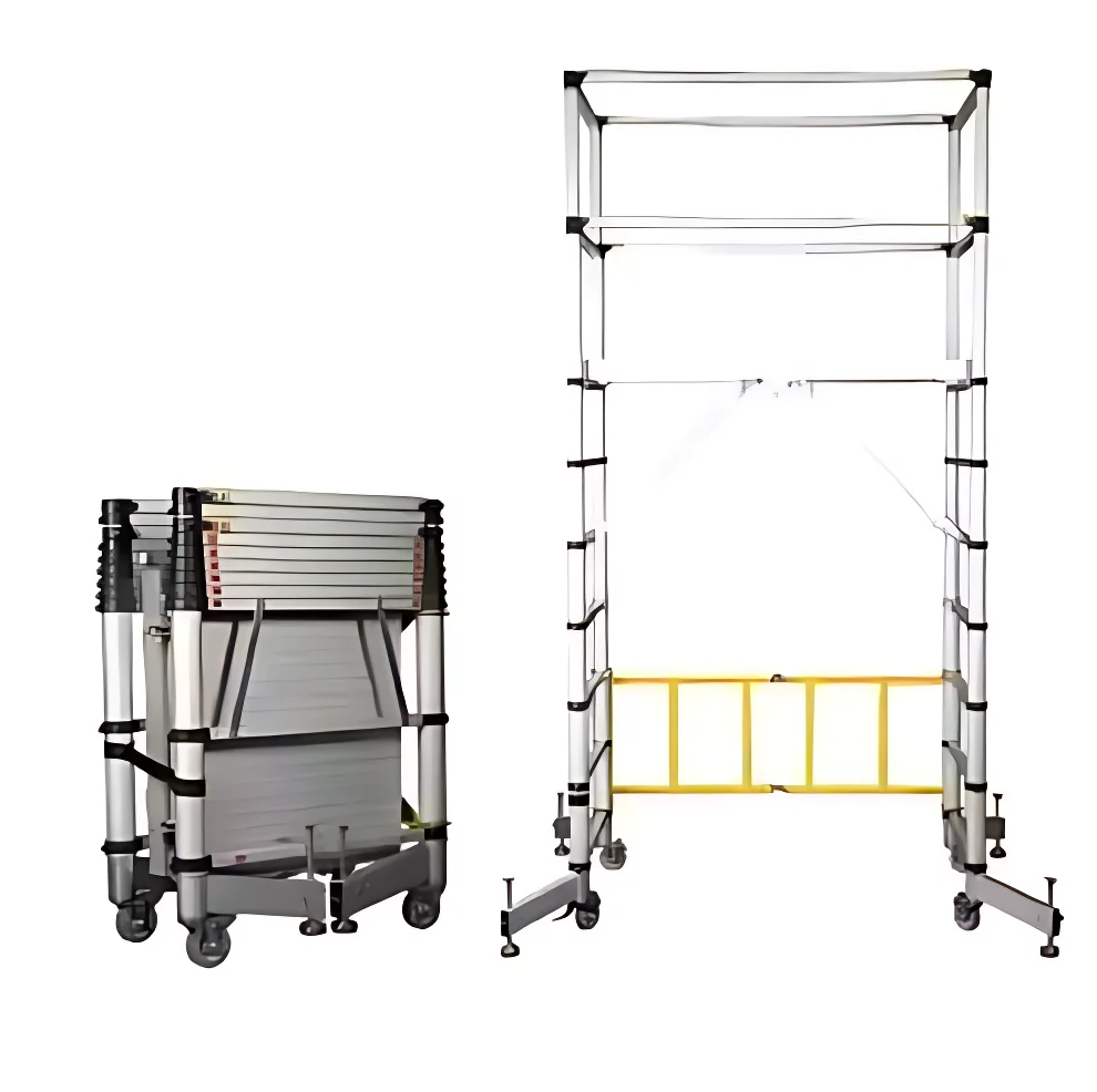 

Telescopic Ladder Mobile Scaffold Tower Platform Aluminum Alloy Folding Work Platform High Strength 150kg Load Capacity
