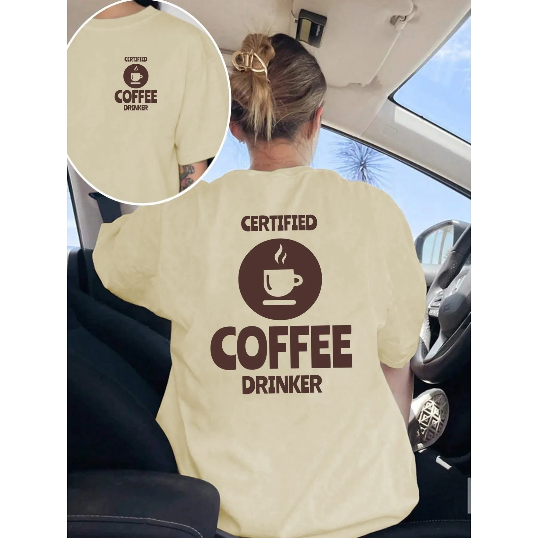 Certified Coffee Enthusiasts/Women's Trendy Casual T-Shirt/Front And Back Prints Printed Coffee Cup