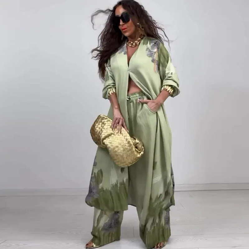 Ensemble 2 pièces musulman pour femmes, manteau Long, Robe, pantalon à jambes larges, imprimé, simple boutonnage, tenues arabes dubaï Islam 2025, 2025