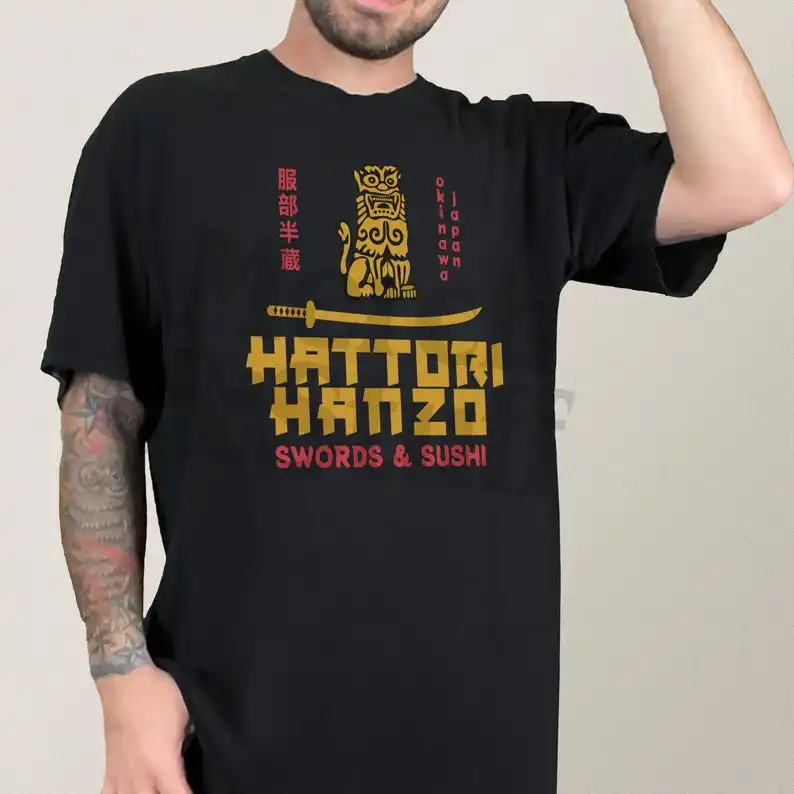 Hattori Hanzo Graphic Tee, Vintage Japanese Samurai Sword Action Kill Movie Shirt, Sushi Restaurant Bill Apparel Memorabilia