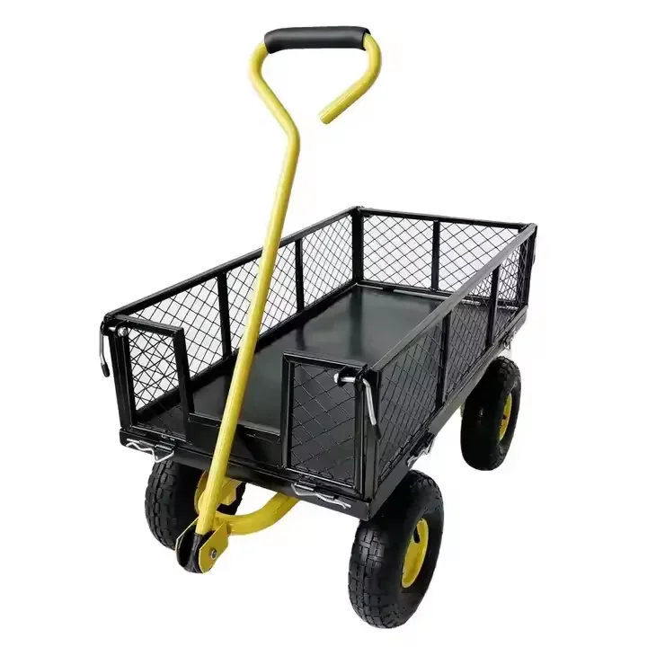 Steel Mesh Yard Garden Outdoor Firewood TruckGarden Tool Trolley Truck Four Wheels Removable Sides