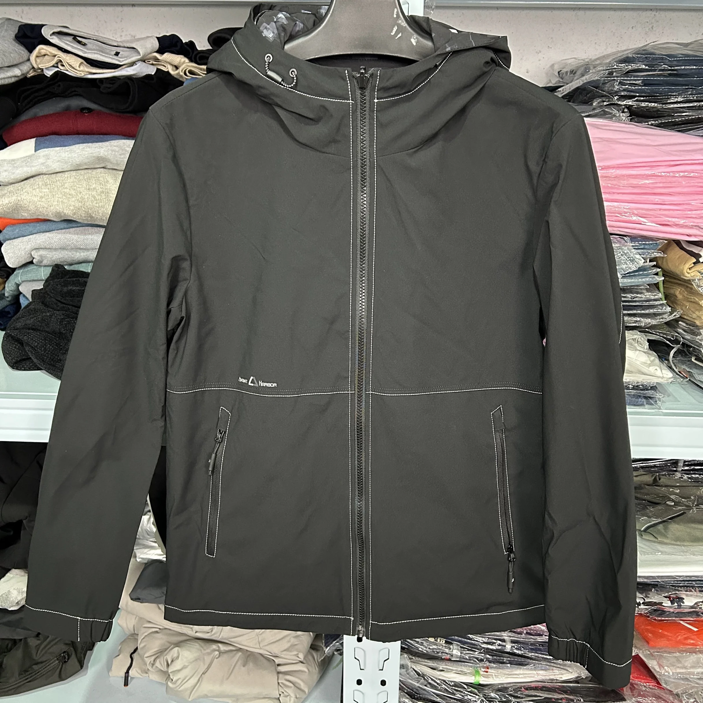 

Casual Hooded Windbreaker Jaet Bla And Floral Print One-Sided Men's Coat Stand Fit Long Sve Faion Urban Sle