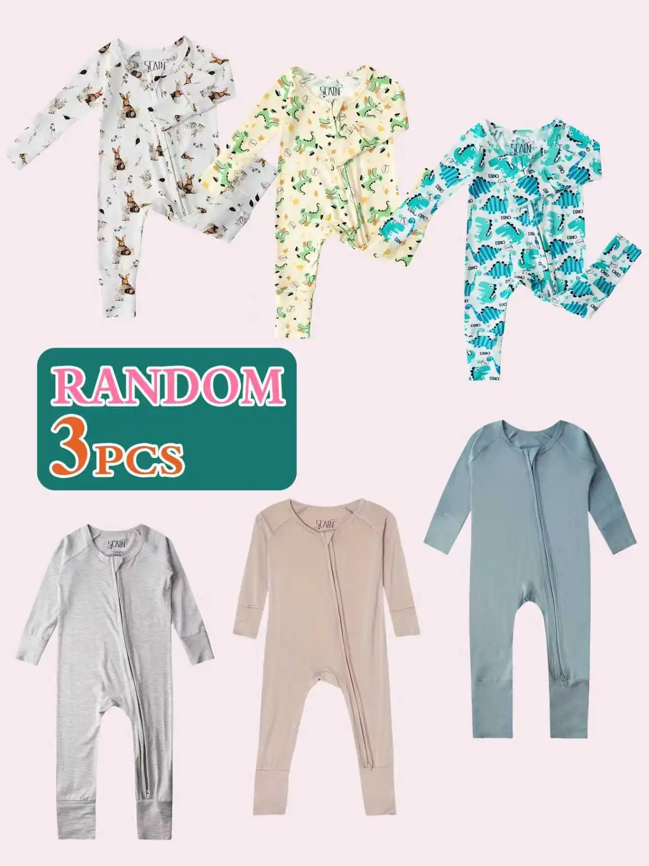 

Трехкомплектный модный комплект детских комбинезонов из бамбукового волокна (случайный выбор), подходит для детей от 0 до 24 месяцев.