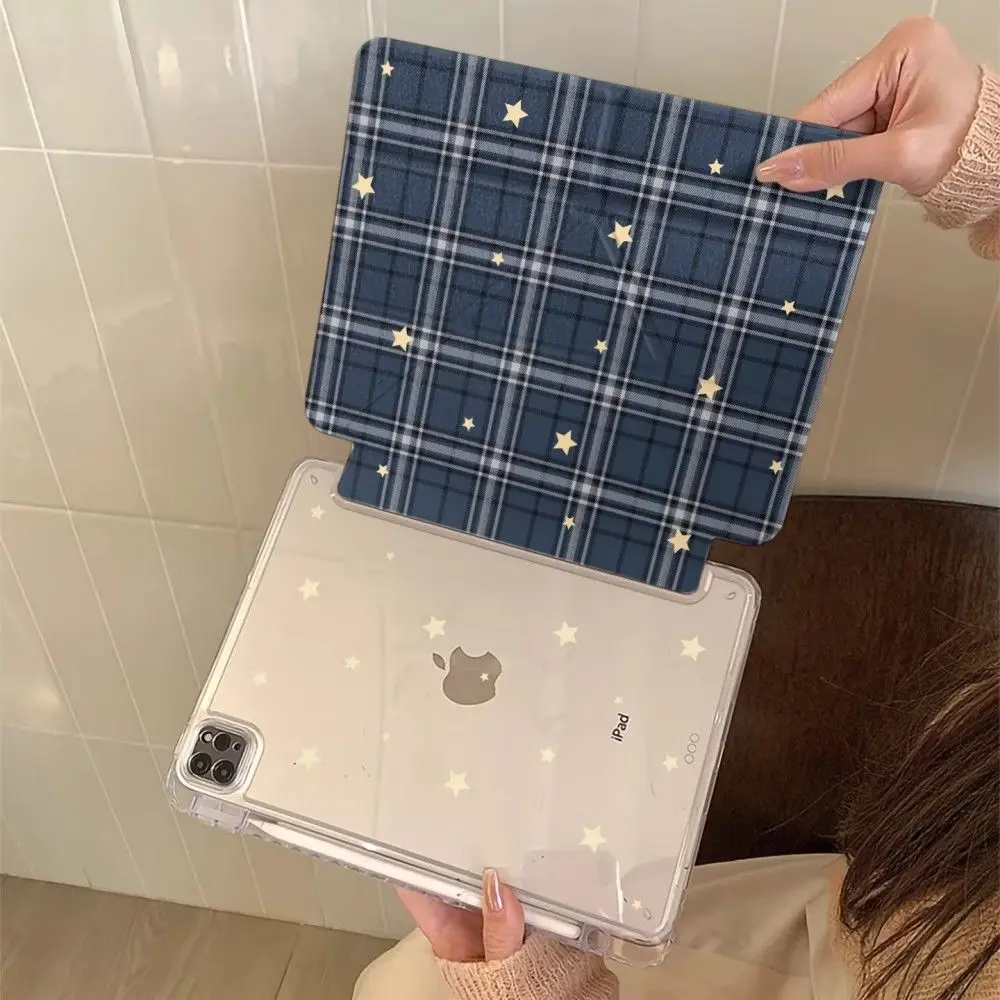Korea Blue Grid Y2llow Star Y2K Tablet Case For iPad Pro 13in 11th M5 M4 12.9in A16 7/8/9/10th Air4/5/6/7 11in M2 M3 Mini Cover