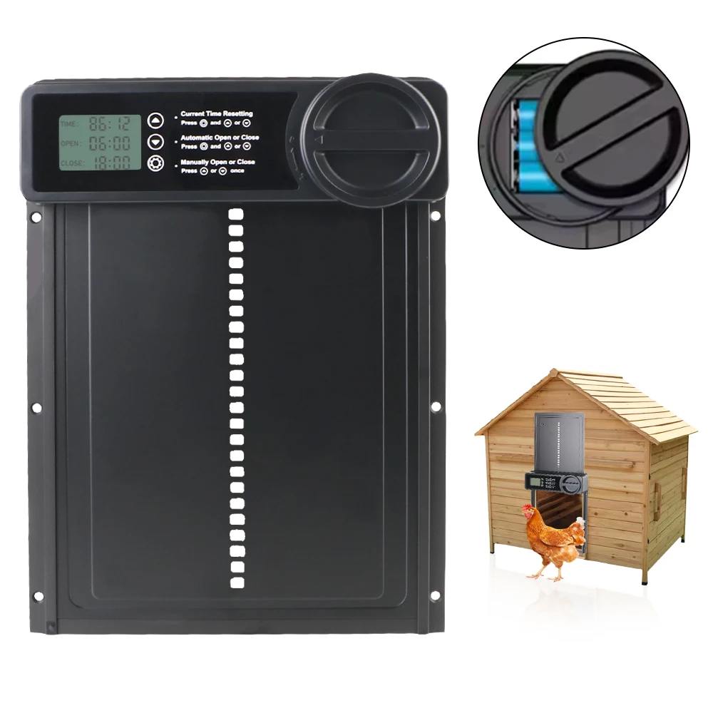 

Автоматическая дверца для курятника с ЖК-дисплеем и защитой от защемления, выдвижная, для мелких животных