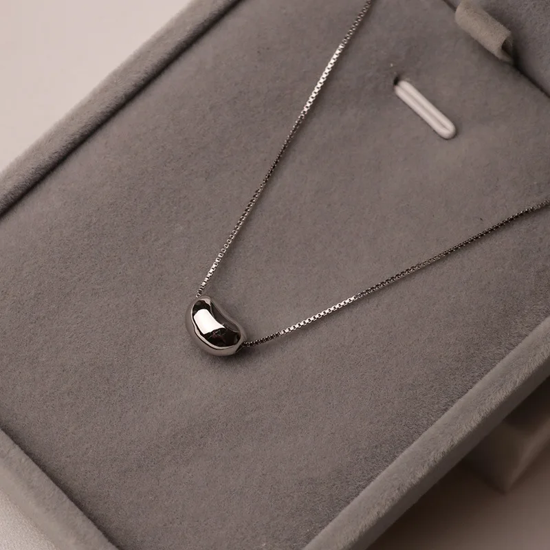 925 Sterling Silber Bean Anhänger Charm Halskette Klassischer Schmuck Für Frauen Modeschmuck Party Valentinstag Geschenk 45 cm – Detail 4