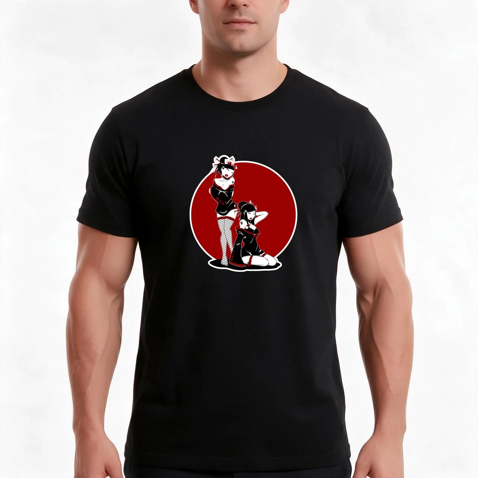 Pinup Geisha Two T-Shirt Summer Casual Cotton Tee Oversized Streetwear Tops Vintage Graphic Print Loose Fit Short Sleeve