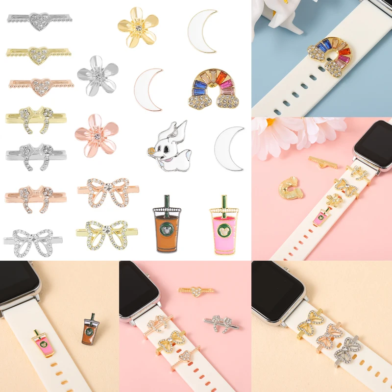 For Iwatch Watch Band Charms Bow-knot Metal Leg Decorative Nails Star Shape Strap Charm Rainbow Milk Tea Cup Jewelry Charms