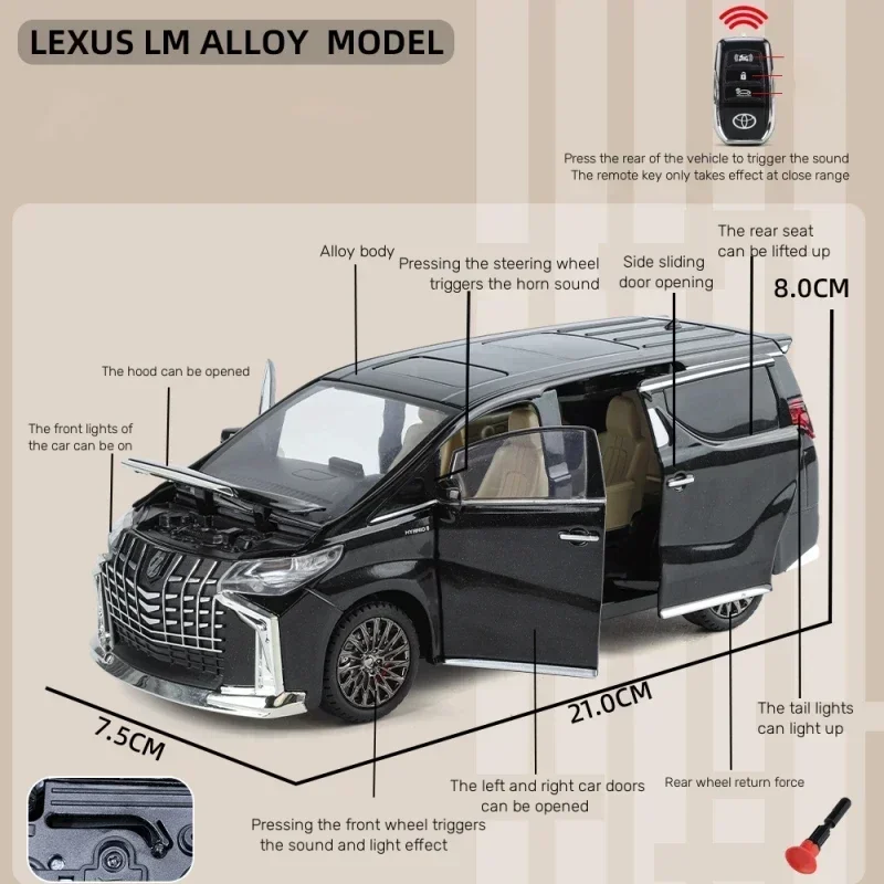 1:24 toyota alphard mpv liga escala modelo de carro diecast metal brinquedo carcom chave remota som & luz coleção brinquedo do miúdo veículo presente