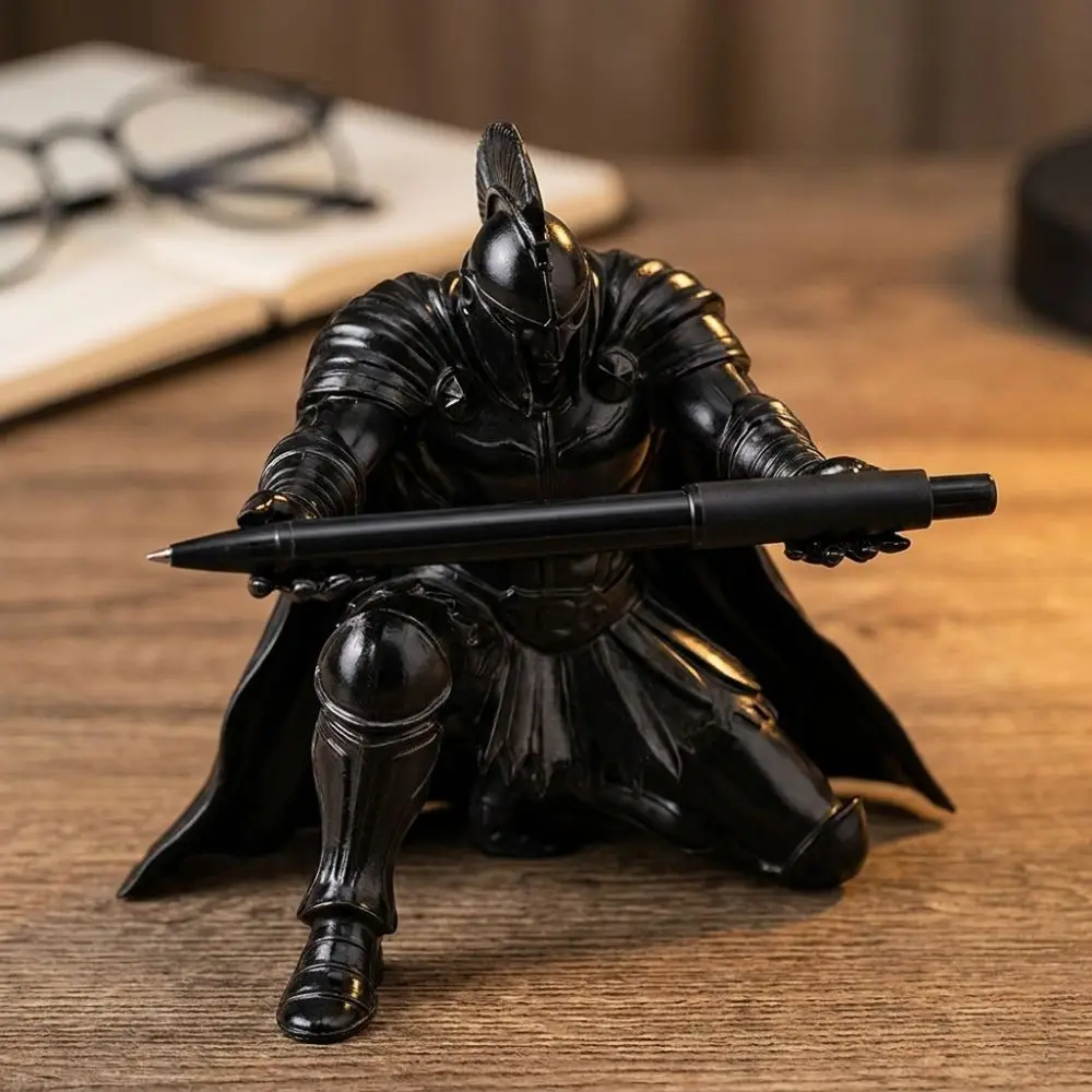 3D Printed Warrior Pen Holder Plastic Vintage Roman Gladiator Pen Stand Waterproof Kneeling Knight Pen Rack Home Office