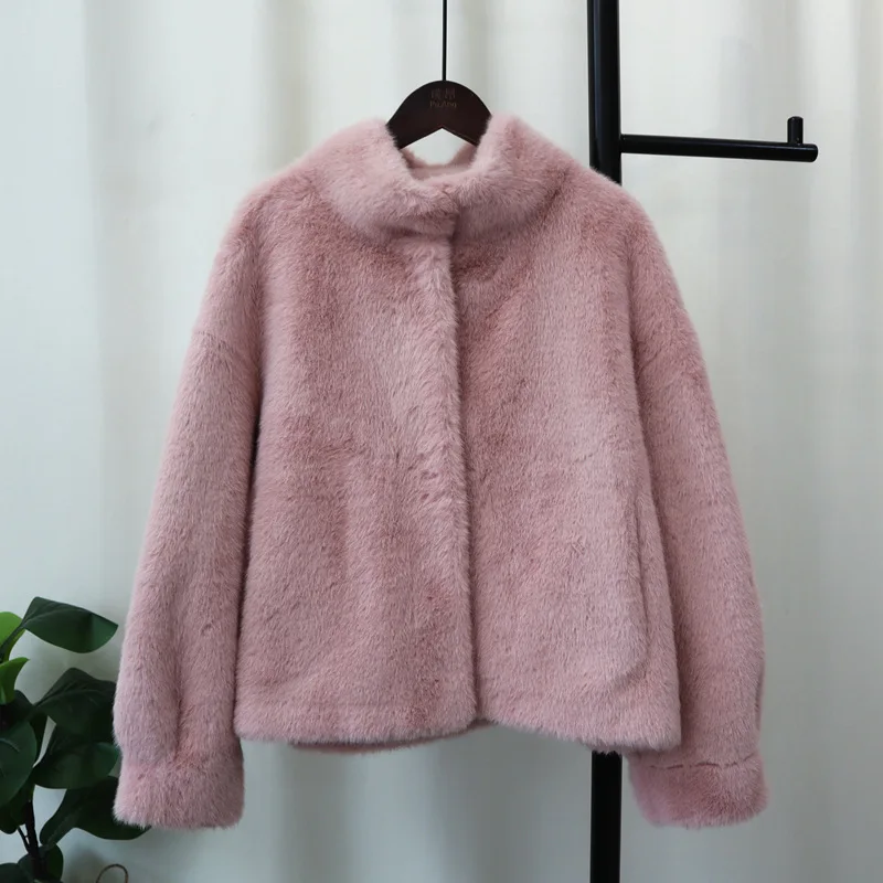 EWQ Winter Warm Faux Fur Women's Jackets Fashion Stand Collar Solid Color Thick Coat Casual 2024 Female New Clothing 27X1559