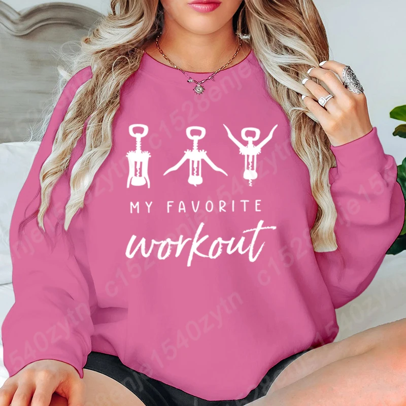 Pull imprimé My Favorite Workout pour femme, vêtements populaires, haut personnalisé créatif, pull décontracté à col rond pour femme, automne et hiver