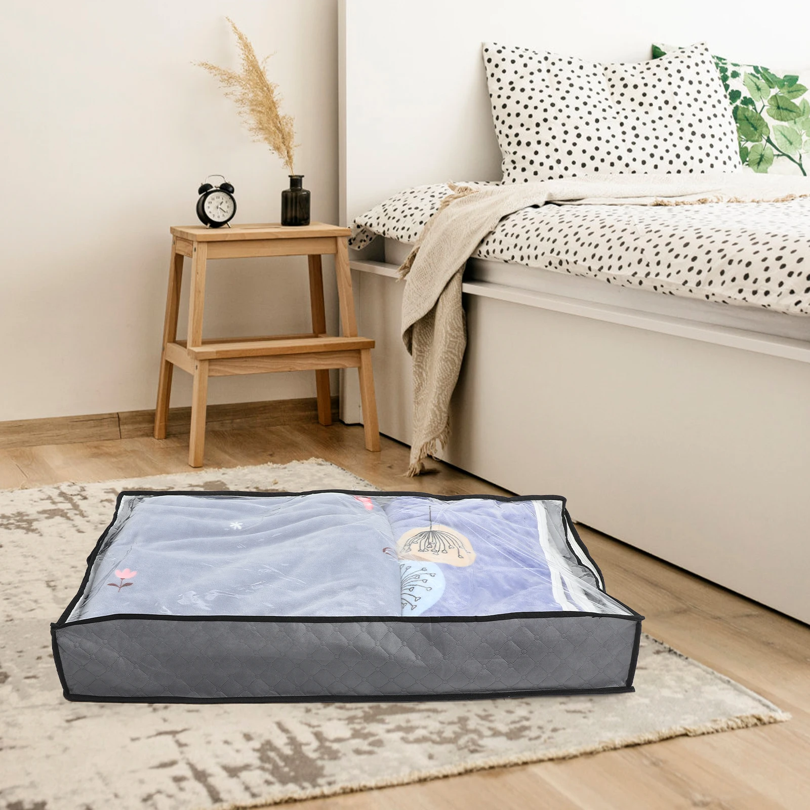 

2Pcs Under Bed Storage Bags Foldable Canvas Breathable Zippered Handles Clothes Organizer Blanket Storage Container