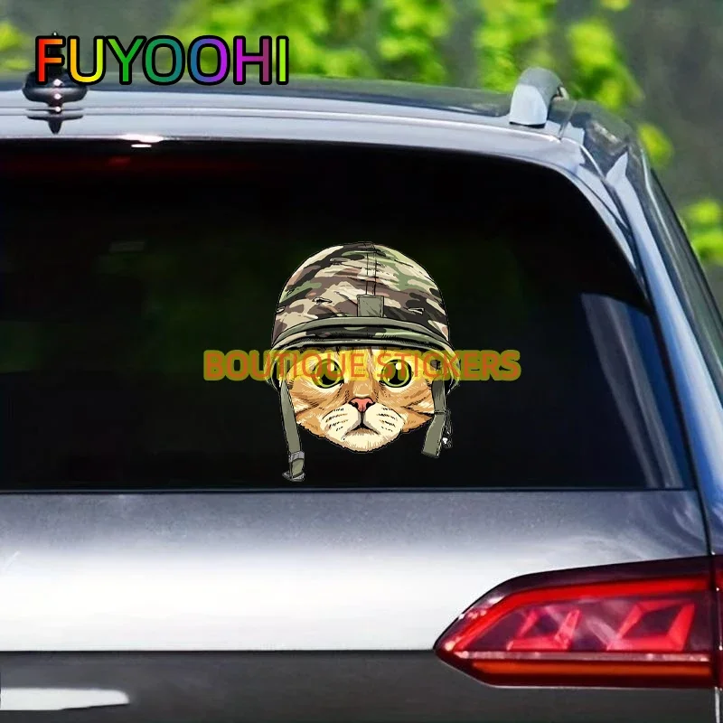 FUYOOHI بوتيك ملصقات القط الجندي الفينيل سيارة ملصق سيارة التخييم ملصق مائي مقاوم للماء الكتابة على الجدران دراجة نارية الديكور