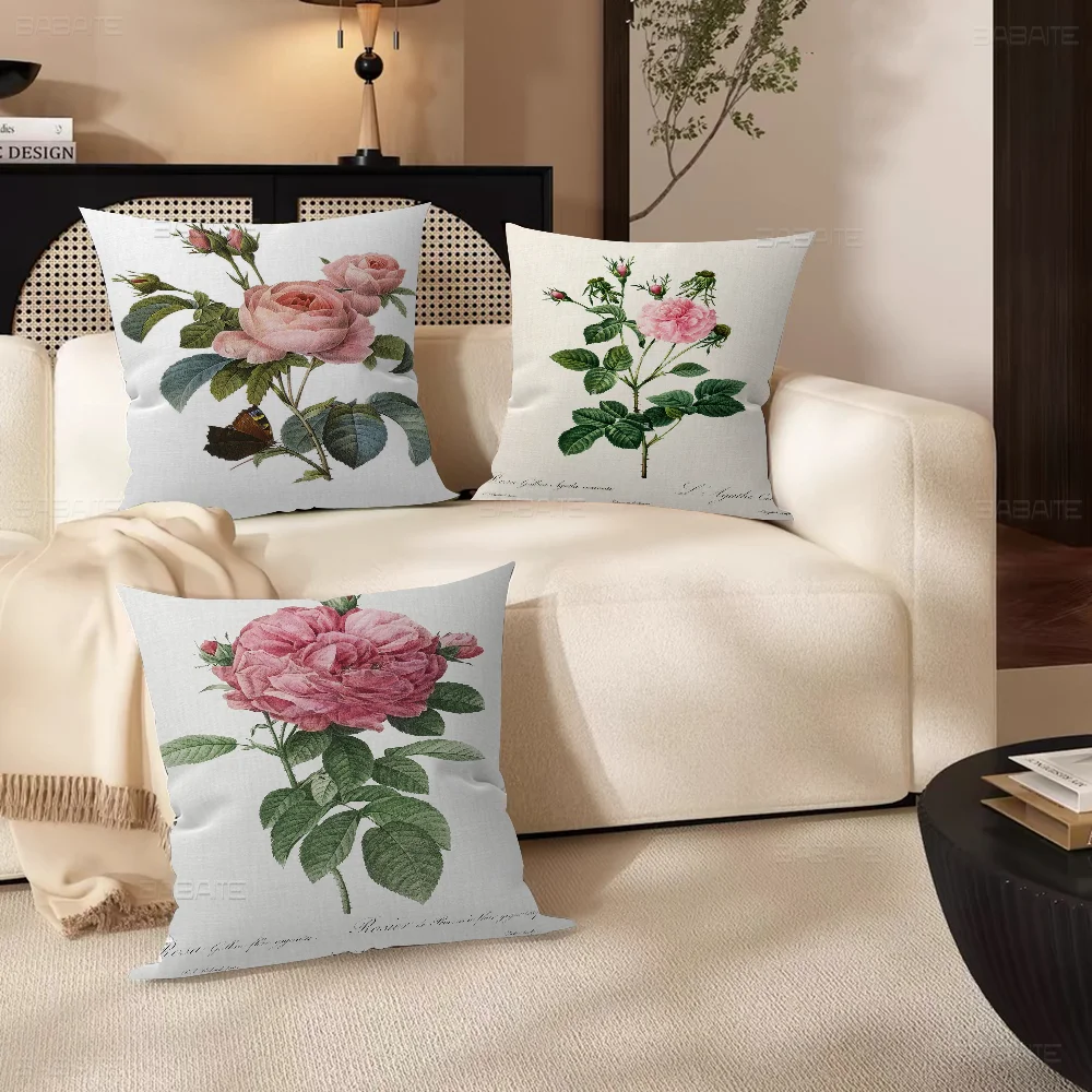 

Retro Beautiful Rose Flower Office Cushion Pillowcase Car Cushion Cover45X45CM Lumbar Pillowcase Sofa Pillowcover