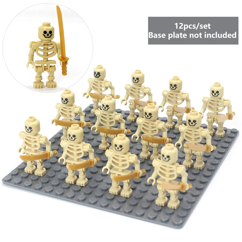 12pcs/set Skeleton Soldiers Building Blocks Halloween Figures Mini Building Blocks Ninja Bone People Skeleton Corps