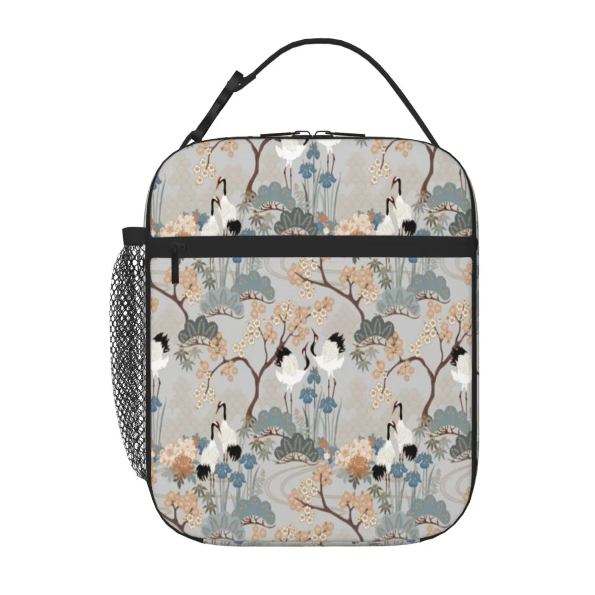 Hot Sale Japanese Garden Gray Nautical Lunch Tote Train Ride Work Lunch Bag