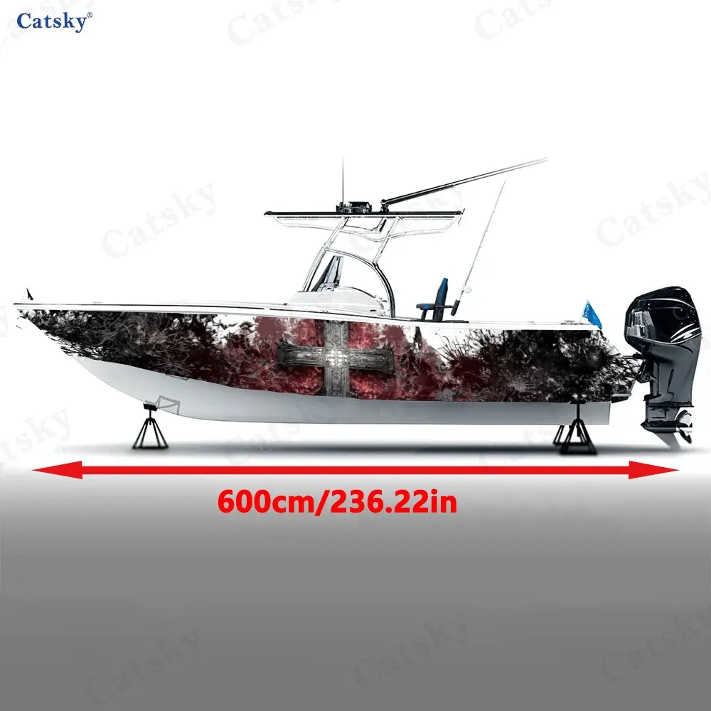 Metal Cross Shatter Boat Stickers, PVC Waterproof Durable Vinyl Wrap Decals for Fishing Boats, Durable and Stylish Design