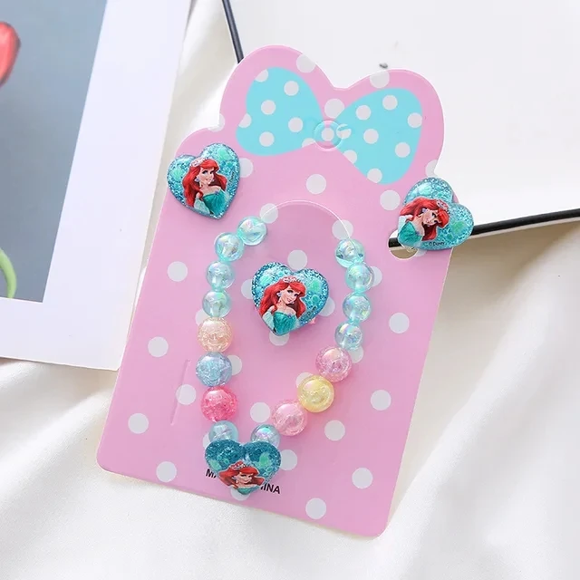 Disney Frozen Princess Necklace Girl Cartoon Beaded Bracelet Ring Toy Jewelry Set Childrens Princess Elsa Jewelry Birthday Gift