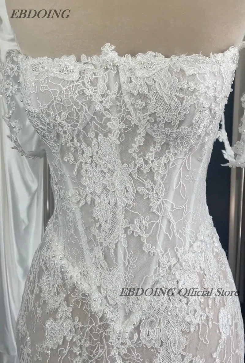 EBDOING فستان الزفاف حورية البحر الدانتيل قارب الرقبة العنق الكلاسيكية الباسك مع الديكور ثوب العروس مخصص