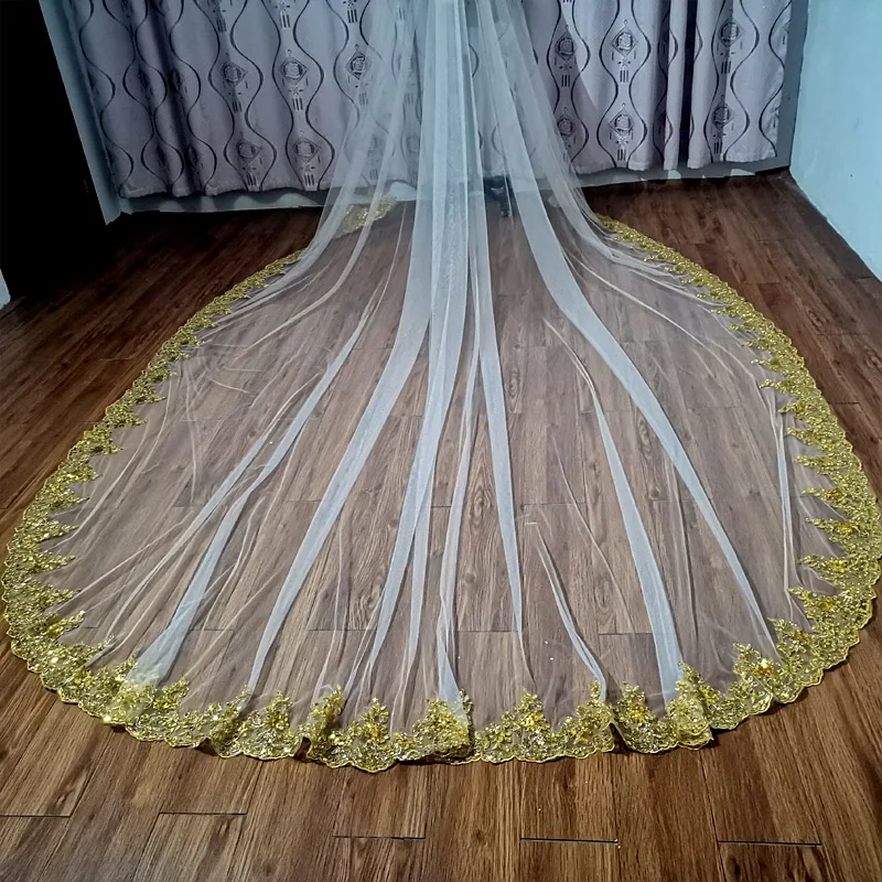 3 meters wide golden cathedral veil 2023 new flash wedding accessories original real shot bride jewelry wedding veil