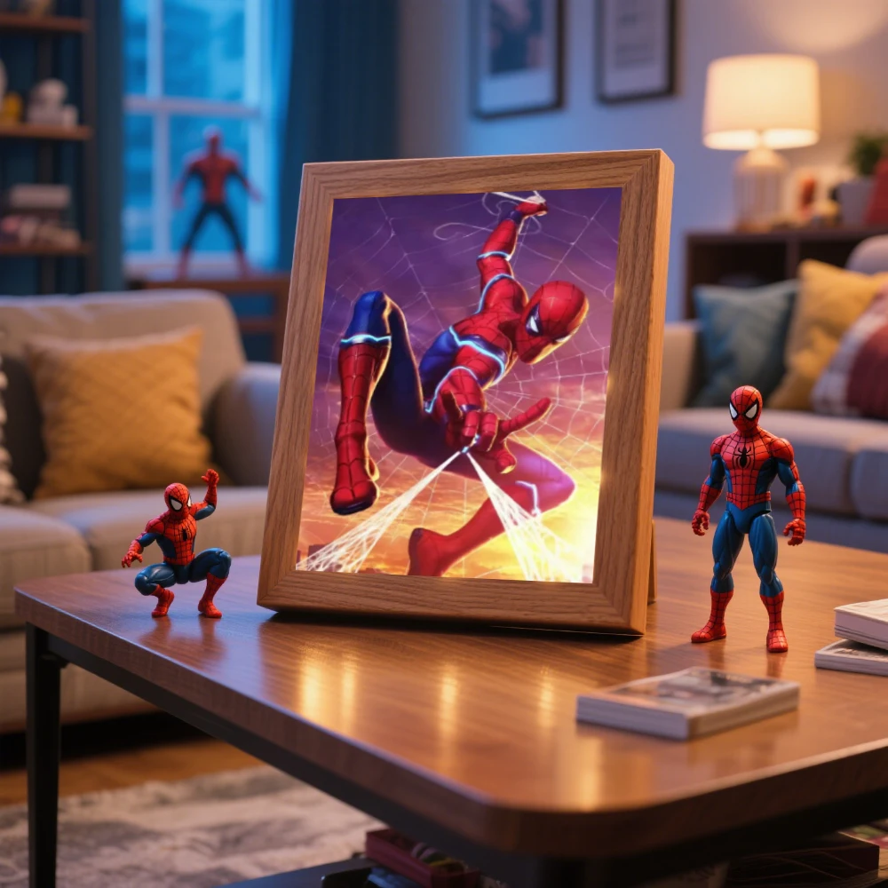 Anime Light Painting Photo Frame Spider Man LED Light Peter Benjamin Parker Glowing Cool Superhero Night Lamp for Bedroom Decor