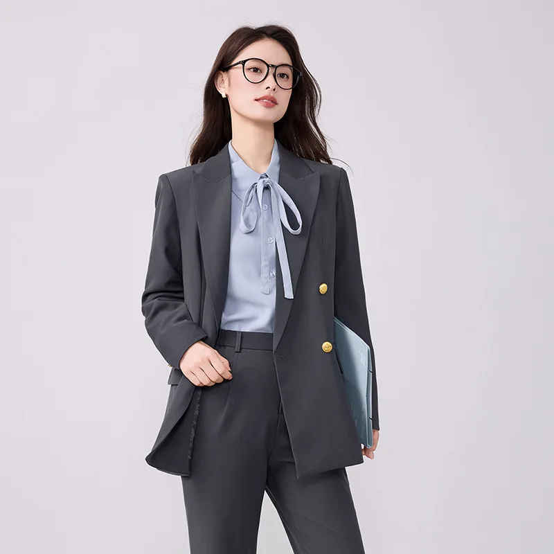 

Casual Gray High-End Suit Set for Women Workwear Sales Department Goddess Style Professional Suit for Women