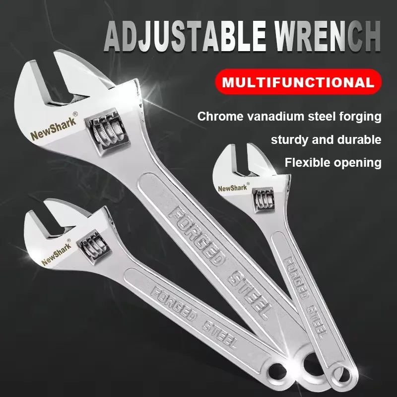 Adjustable Wrench Large Openin Long Handle Universal Spanner Clamp Wrench CR-V Steel Mechanical Workshop Hand Repair Tools