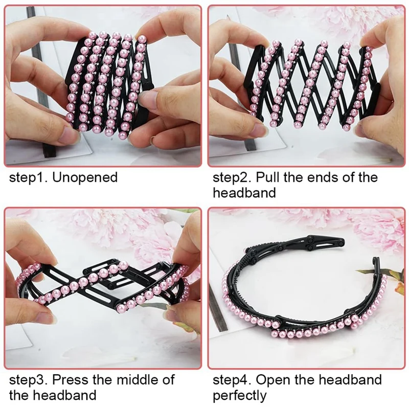 4Pcs Retractable Pocket Headbands - Non Slip Portable Telescopic Hair Hoops,Foldable Headbands For Women Washing Makeup