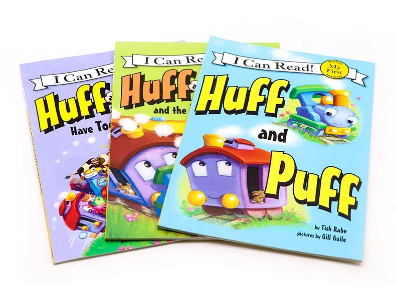 3 كتب/مجموعة، Huff and Puff My First I Can Read، كتب الأطفال الذين تتراوح أعمارهم بين 3 4 5 6 كتاب قراءة باللغة الإنجليزية، كتب مصورة HJ-030