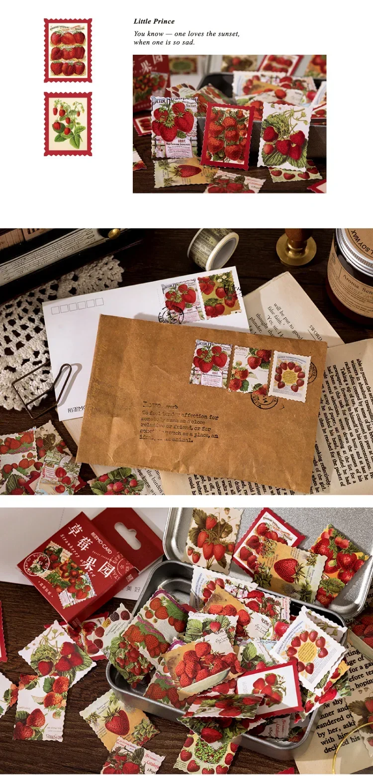 45Pcs/box Strawberry Stickers Album Diary Label Scrapbooking Material DIY Journaling Stationery Cute Fruit Decorative Paper
